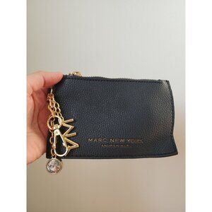 Marc New York black pebbled gold charm card holder